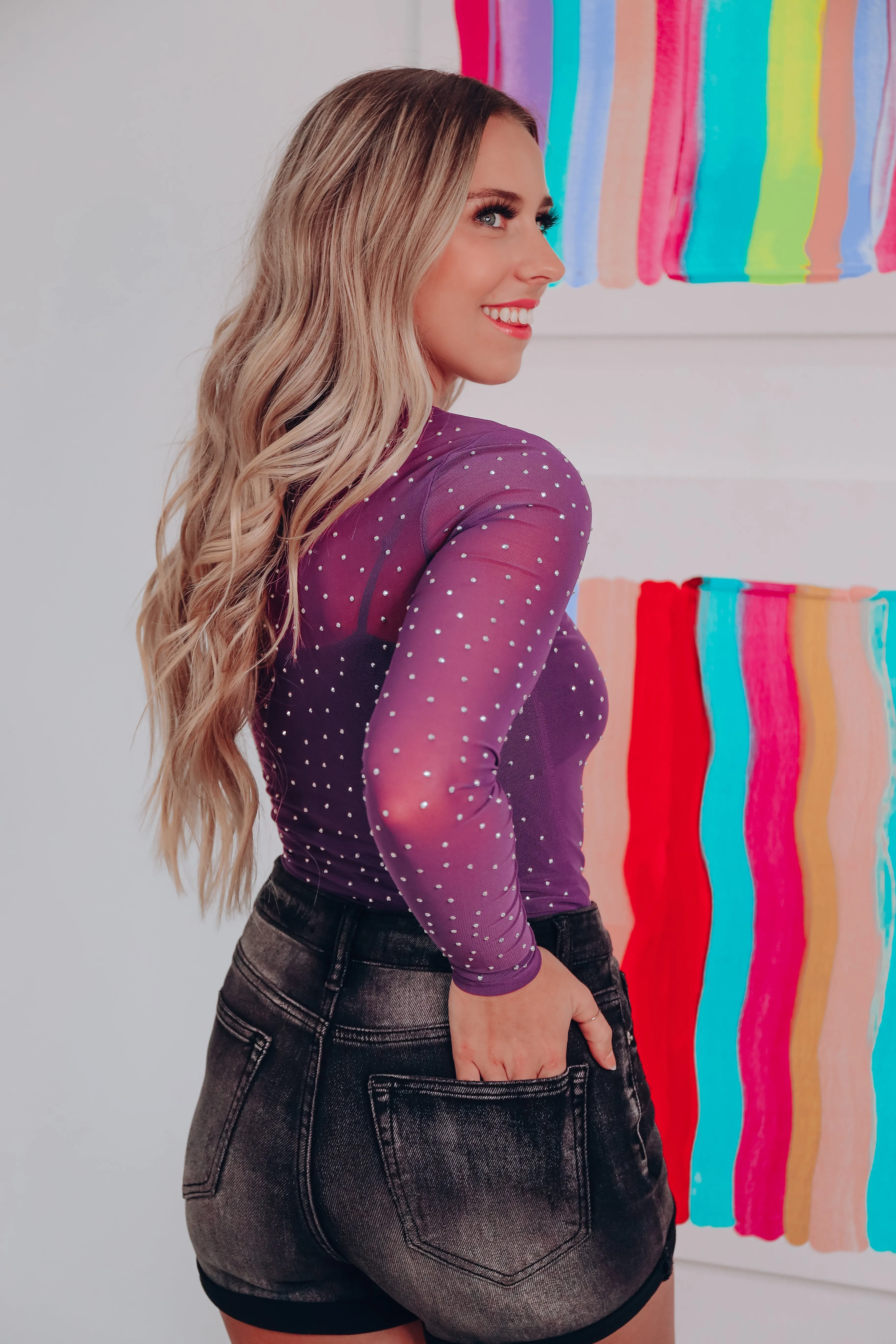Designed To Dazzle Mesh Bodysuit - Purple