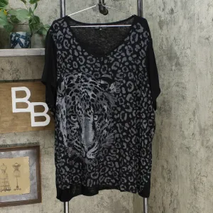 DG2 by Diane Gilman Burnout Printed And Embellished Top Black Leopard Plus 4X