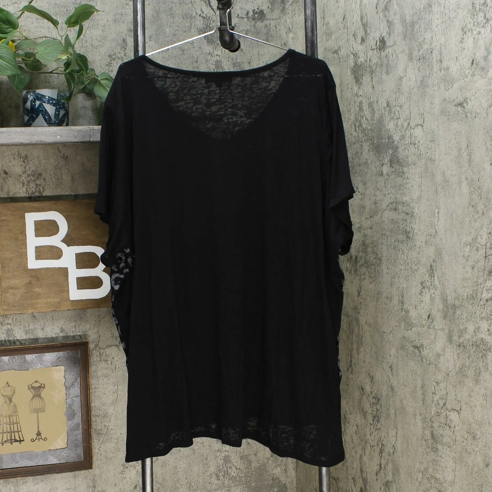DG2 by Diane Gilman Burnout Printed And Embellished Top Black Leopard Plus 4X
