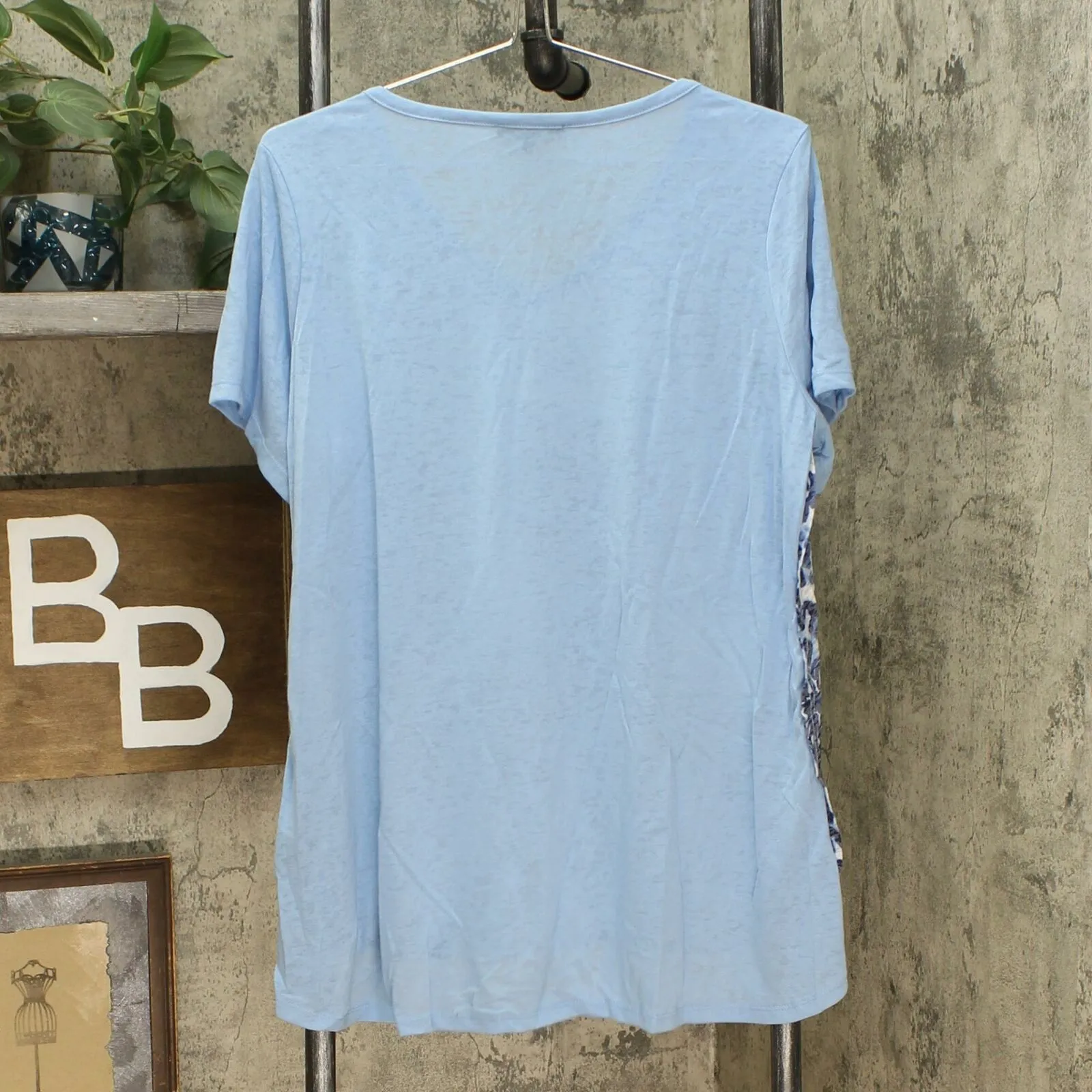 DG2 by Diane Gilman Burnout Printed And Embellished Top Chambray Paisley Large