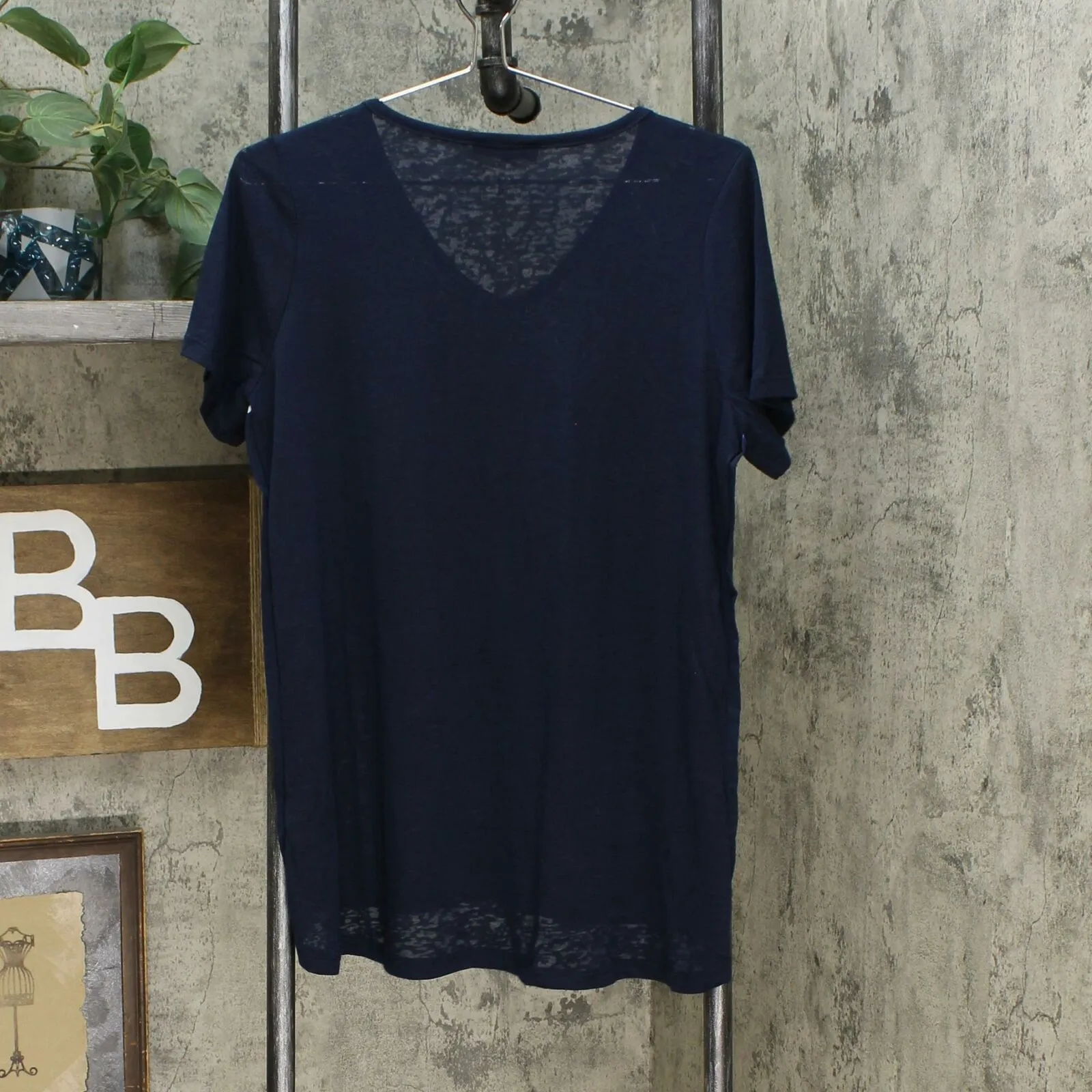 DG2 by Diane Gilman Butterfly Burnout Printed And Embellished Top Navy Medium