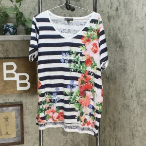 DG2 by Diane Gilman By Gilman Burnout Printed And Embellished Top Navy Plus 1X