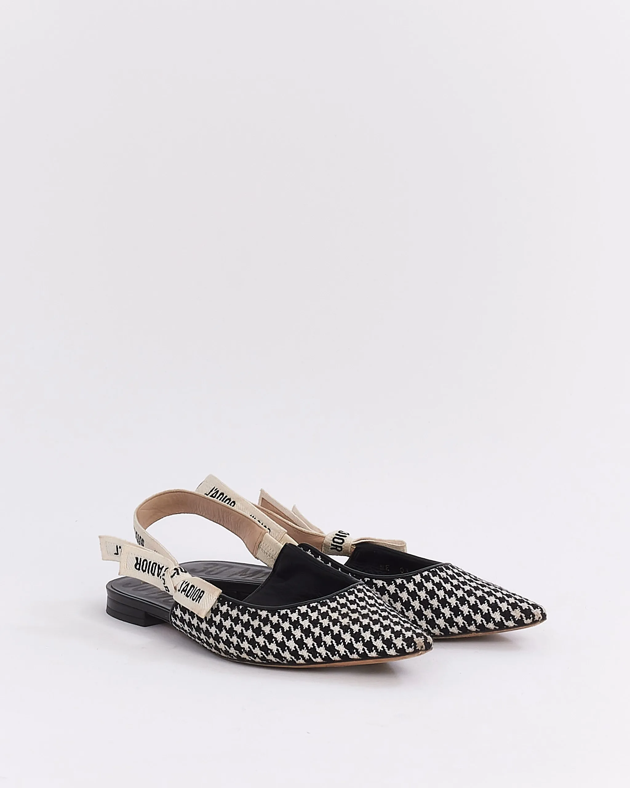Dior Black & White Wool Houndstooth J'adior Slingback Flats - 39.5