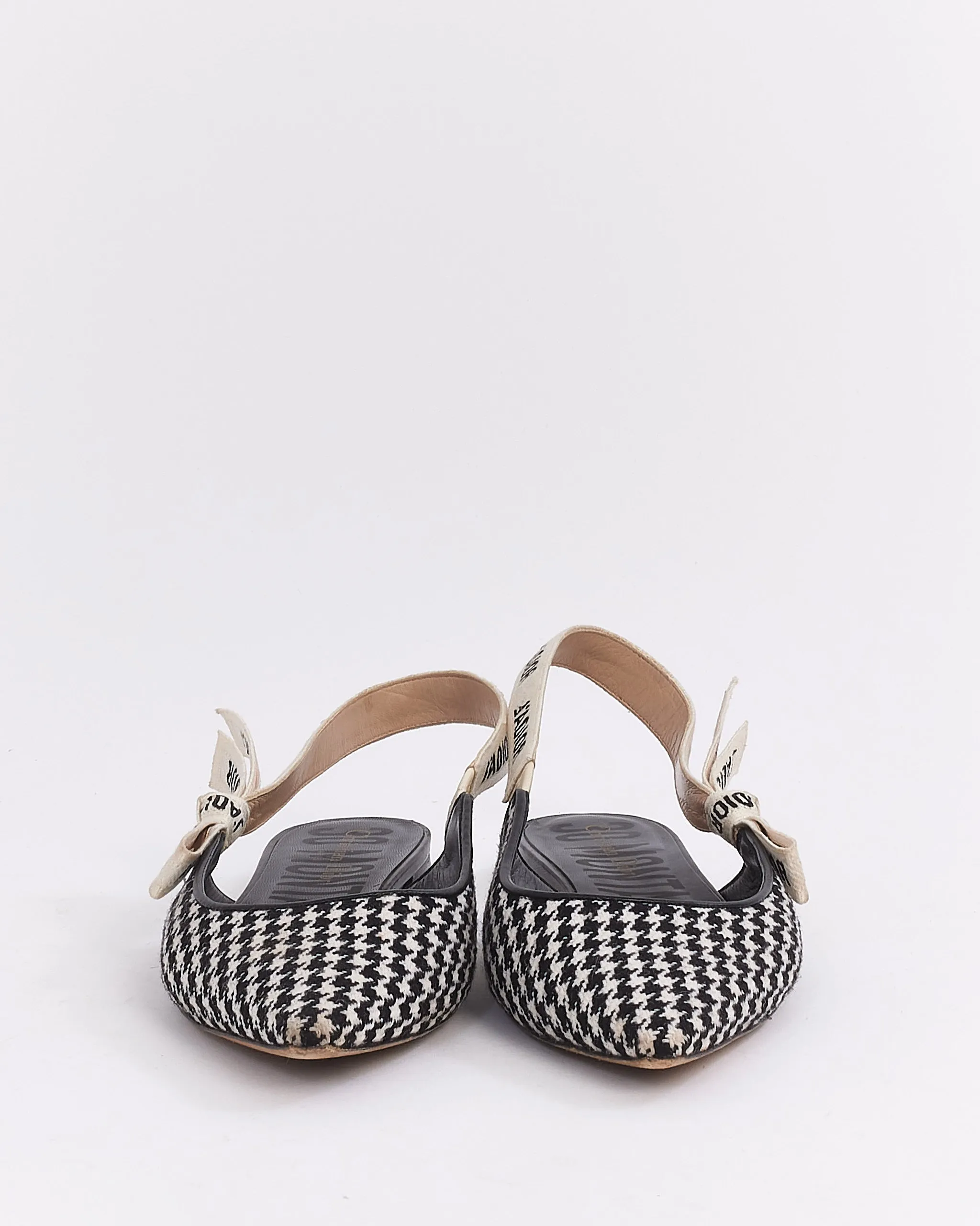 Dior Black & White Wool Houndstooth J'adior Slingback Flats - 39.5