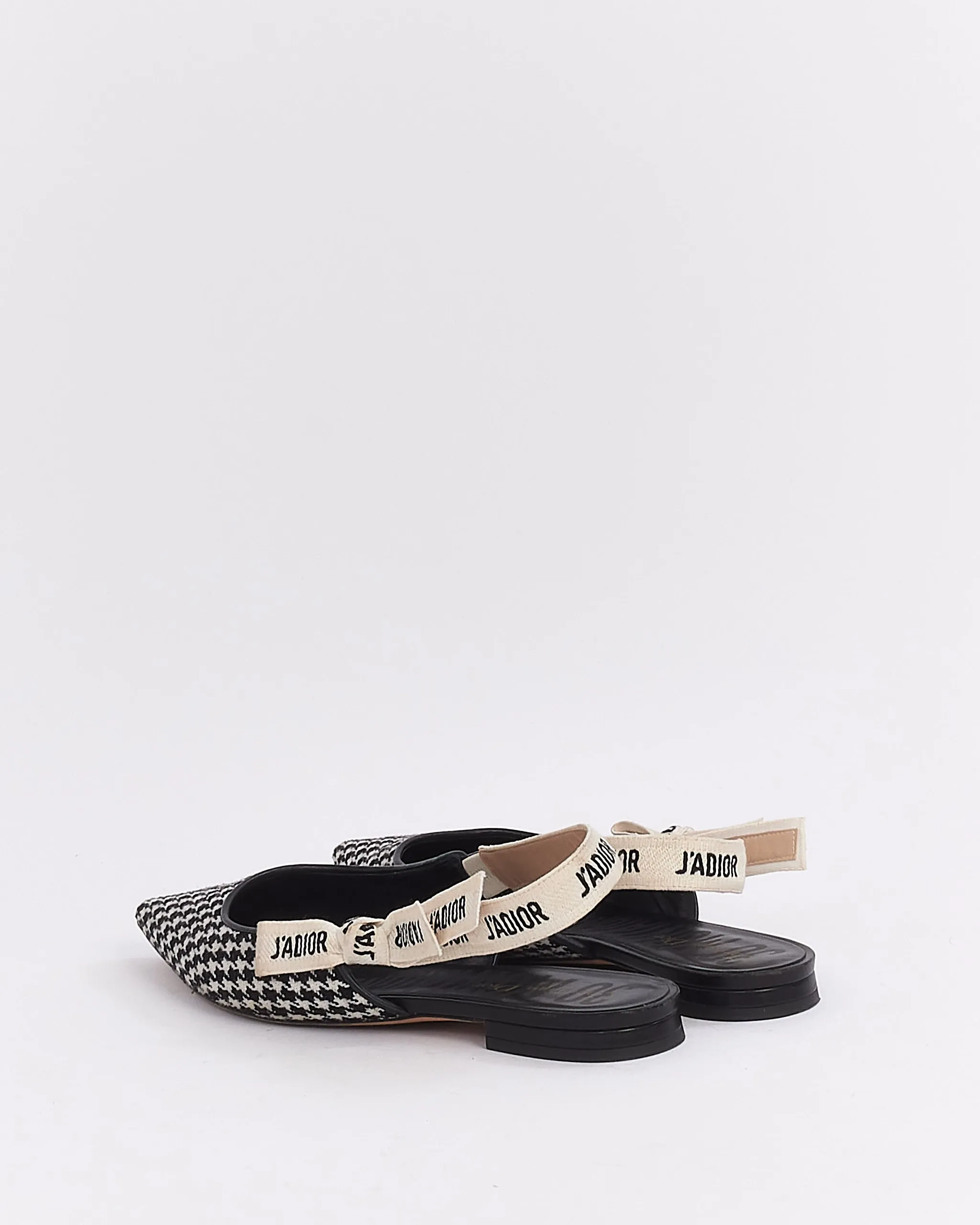 Dior Black & White Wool Houndstooth J'adior Slingback Flats - 39.5