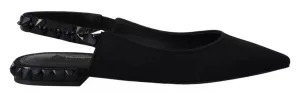 Dolce & Gabbana Black Flats Crystal Slingback Charmeuse Shoes