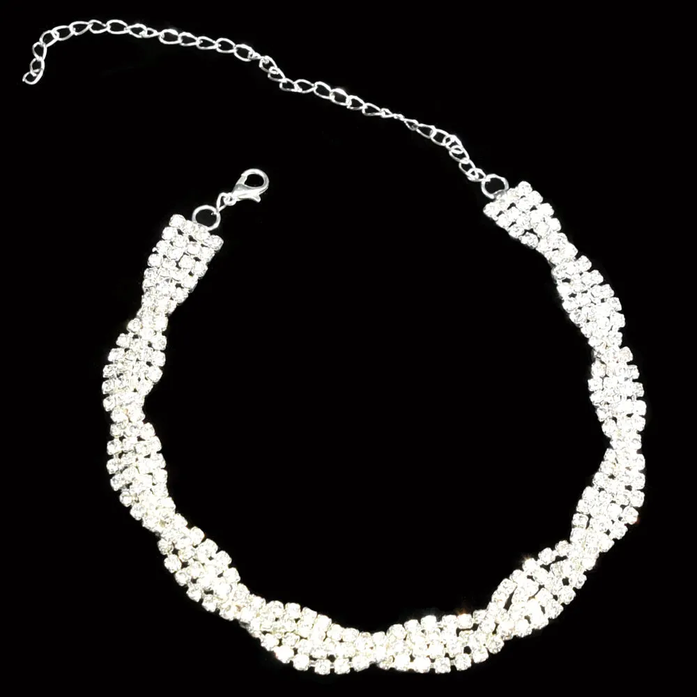 Double Rows Rhinestone Spiral Choker