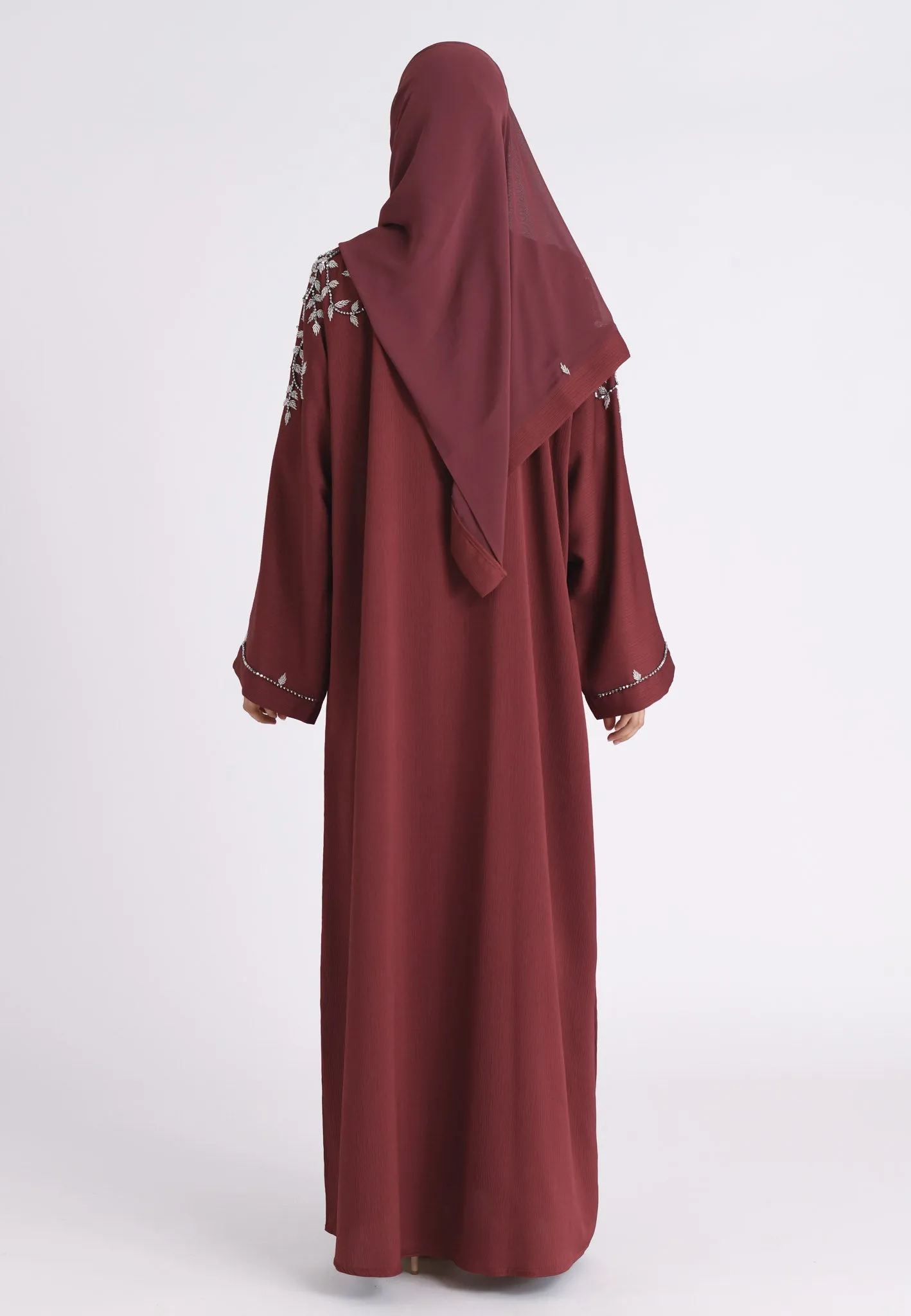 Dusty Mauve Abaya With Silver Embellishments