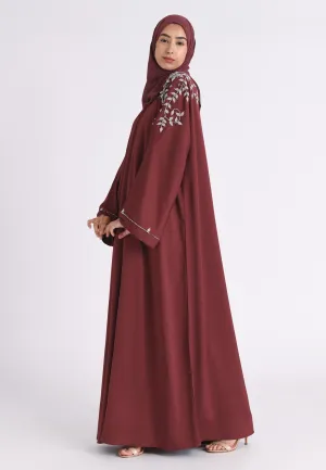 Dusty Mauve Abaya With Silver Embellishments