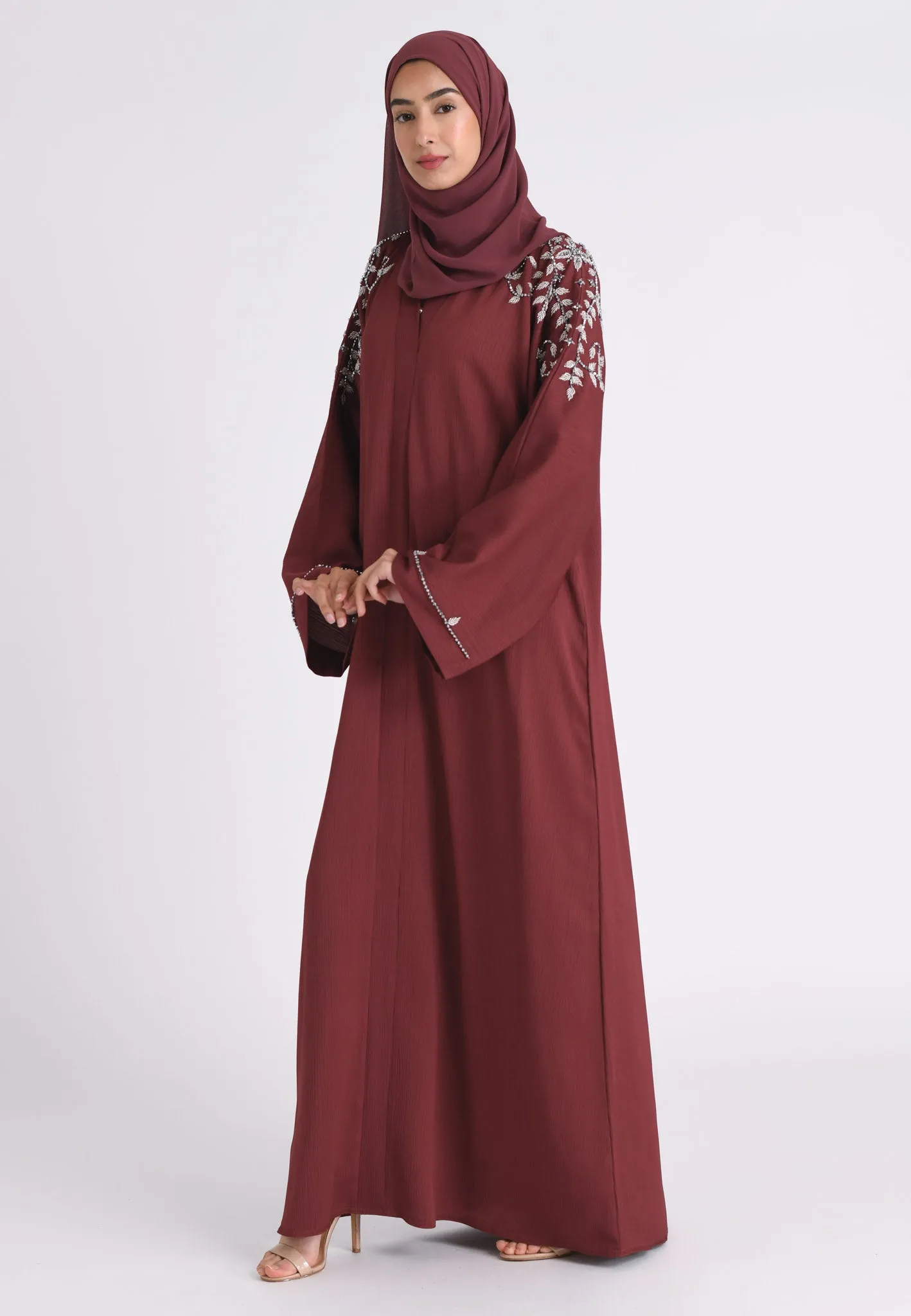 Dusty Mauve Abaya With Silver Embellishments