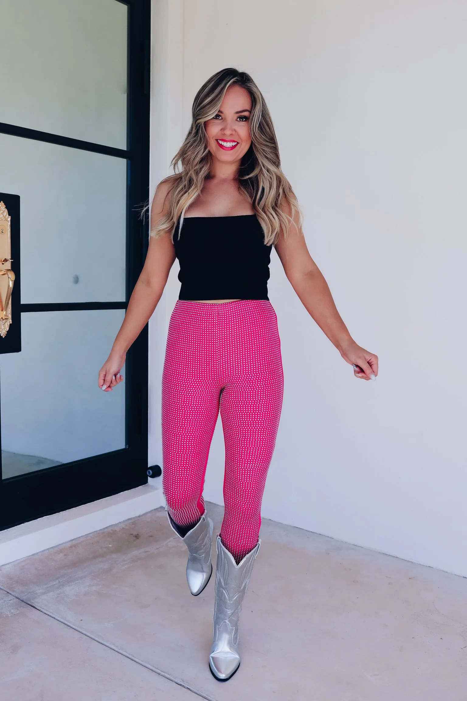 Endless Sparkle Rhinestone Leggings - Hot Pink