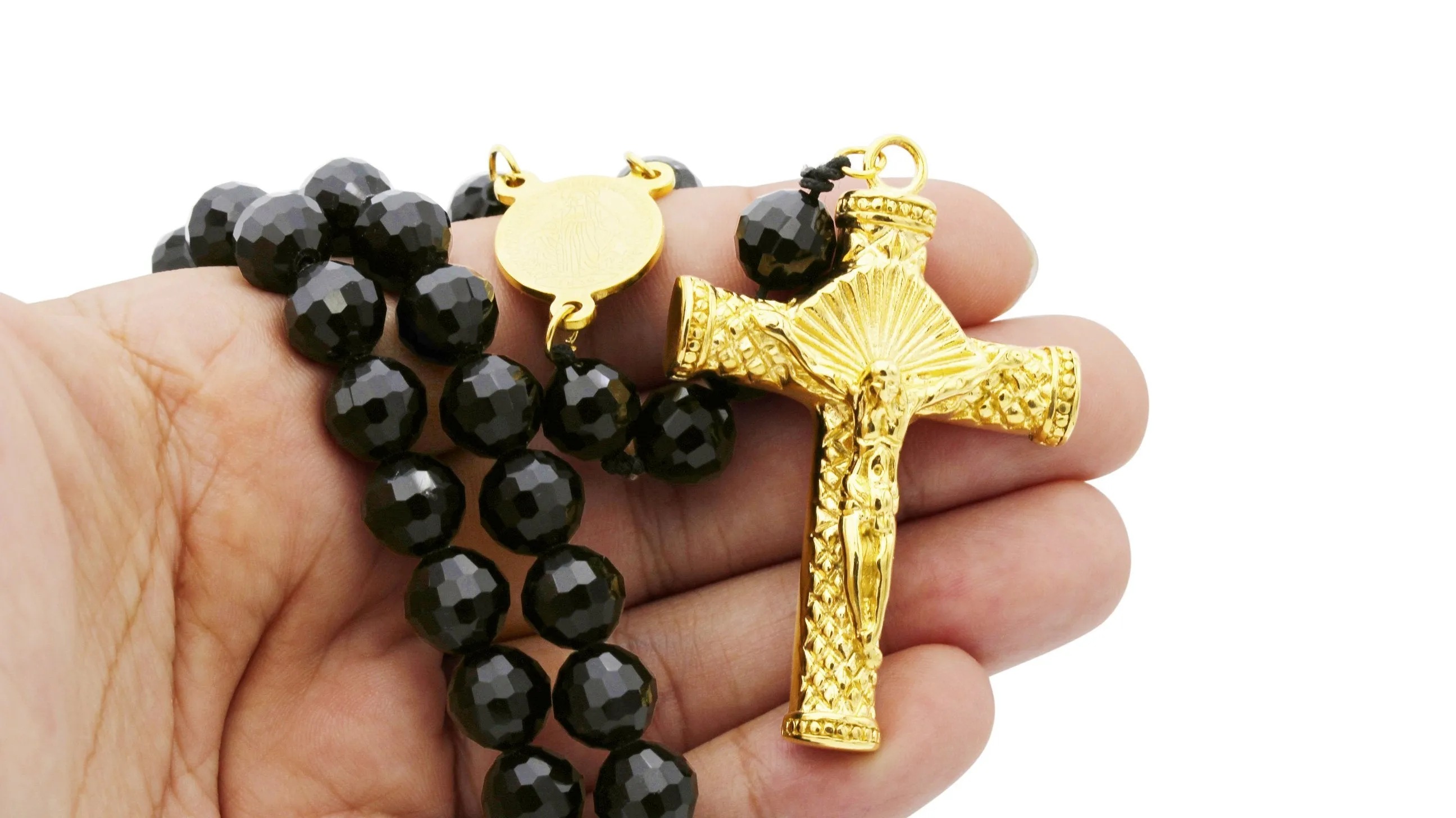 Fancy Rosary Necklace Five Decade Catholic Prayer Acrylic Beads Crucifix Pendant