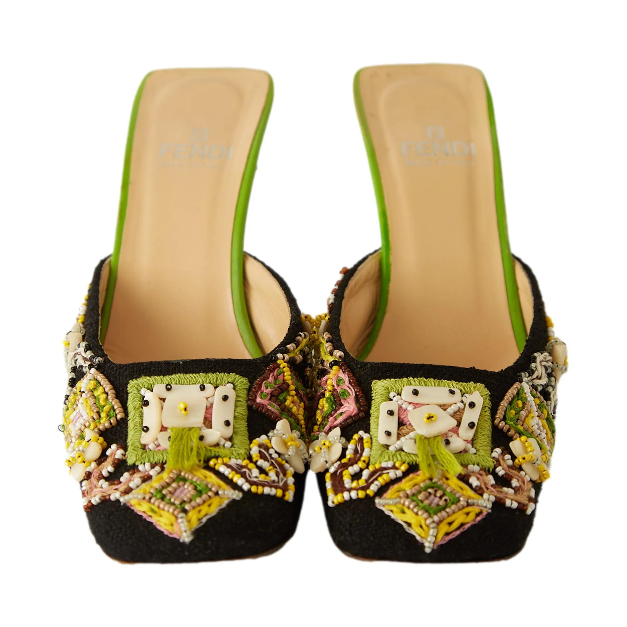 Fendi Black Beaded Kitten Heels