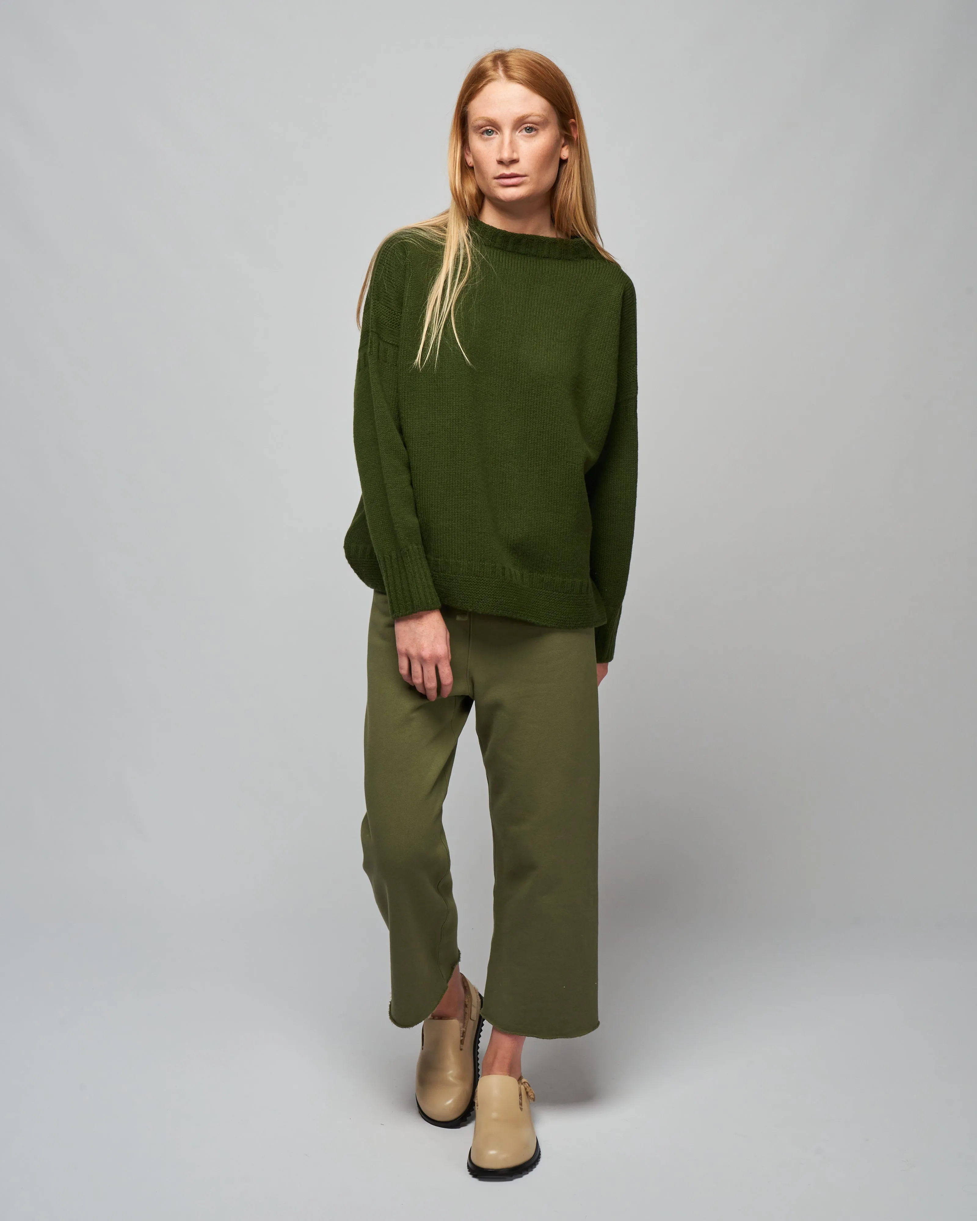flat knit low gauge sweater - khaki