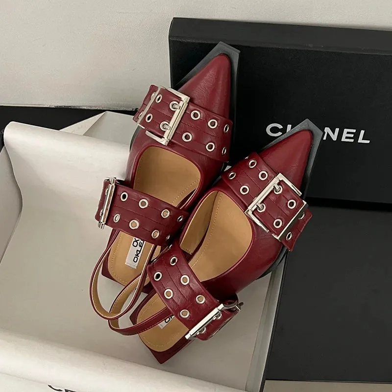 Flat With Shoes – Designer Luxury Buckle Fashion Ladies Flats Shoes, Slingback Pointed Toe Casual Female Sandals Mules