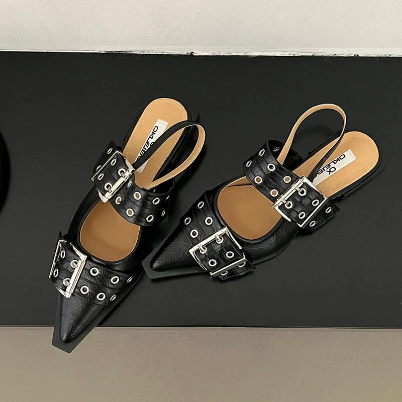 Flat With Shoes – Designer Luxury Buckle Fashion Ladies Flats Shoes, Slingback Pointed Toe Casual Female Sandals Mules