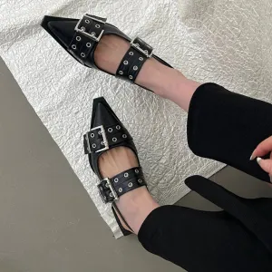 Flat With Shoes – Designer Luxury Buckle Fashion Ladies Flats Shoes, Slingback Pointed Toe Casual Female Sandals Mules