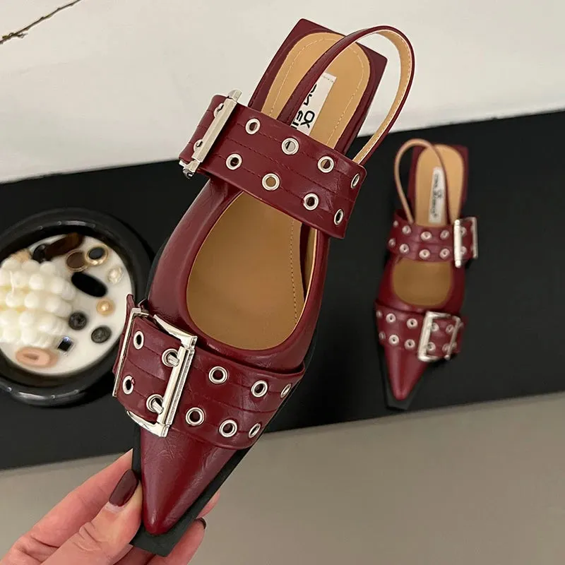 Flat With Shoes – Designer Luxury Buckle Fashion Ladies Flats Shoes, Slingback Pointed Toe Casual Female Sandals Mules