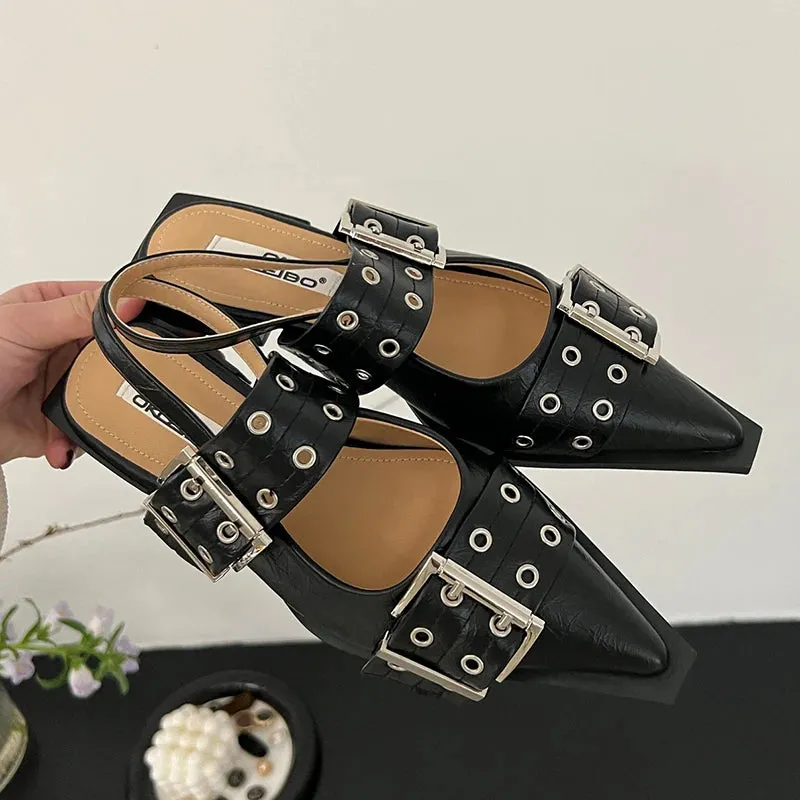 Flat With Shoes – Designer Luxury Buckle Fashion Ladies Flats Shoes, Slingback Pointed Toe Casual Female Sandals Mules