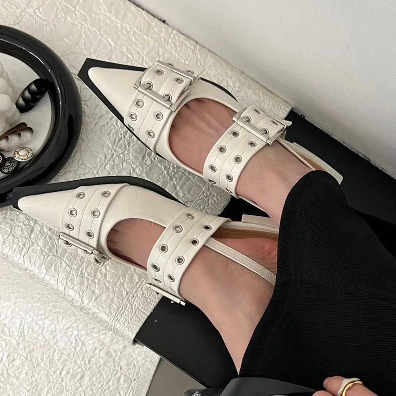Flat With Shoes – Designer Luxury Buckle Fashion Ladies Flats Shoes, Slingback Pointed Toe Casual Female Sandals Mules