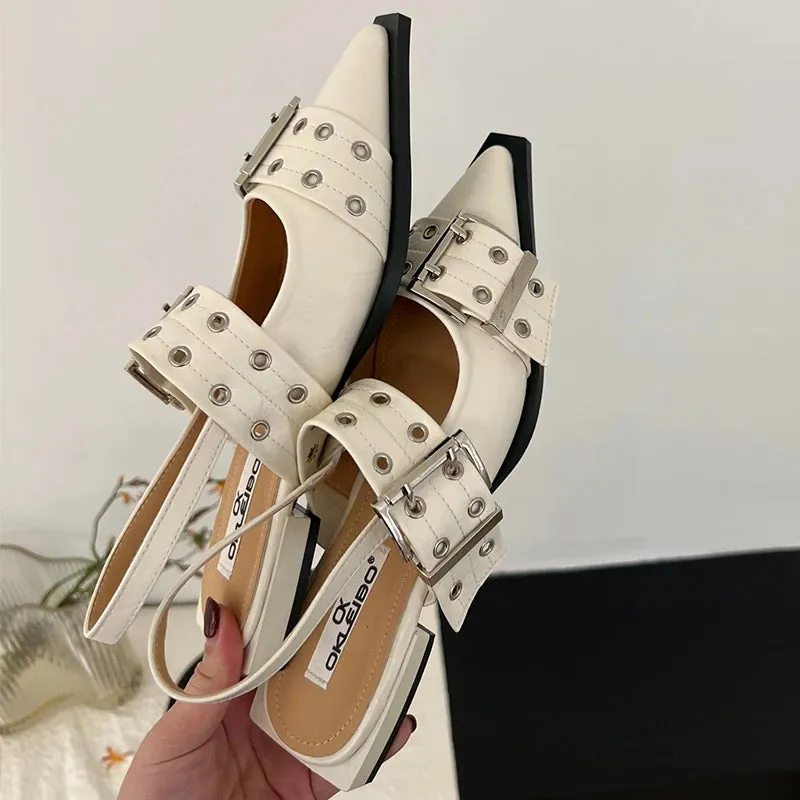 Flat With Shoes – Designer Luxury Buckle Fashion Ladies Flats Shoes, Slingback Pointed Toe Casual Female Sandals Mules