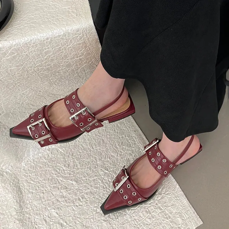Flat With Shoes – Designer Luxury Buckle Fashion Ladies Flats Shoes, Slingback Pointed Toe Casual Female Sandals Mules