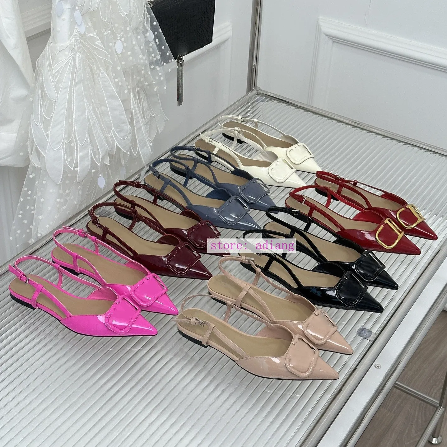 flats &4cm&8cm stiletto point toe sandals slingback pump cow leather shoes 2023 women