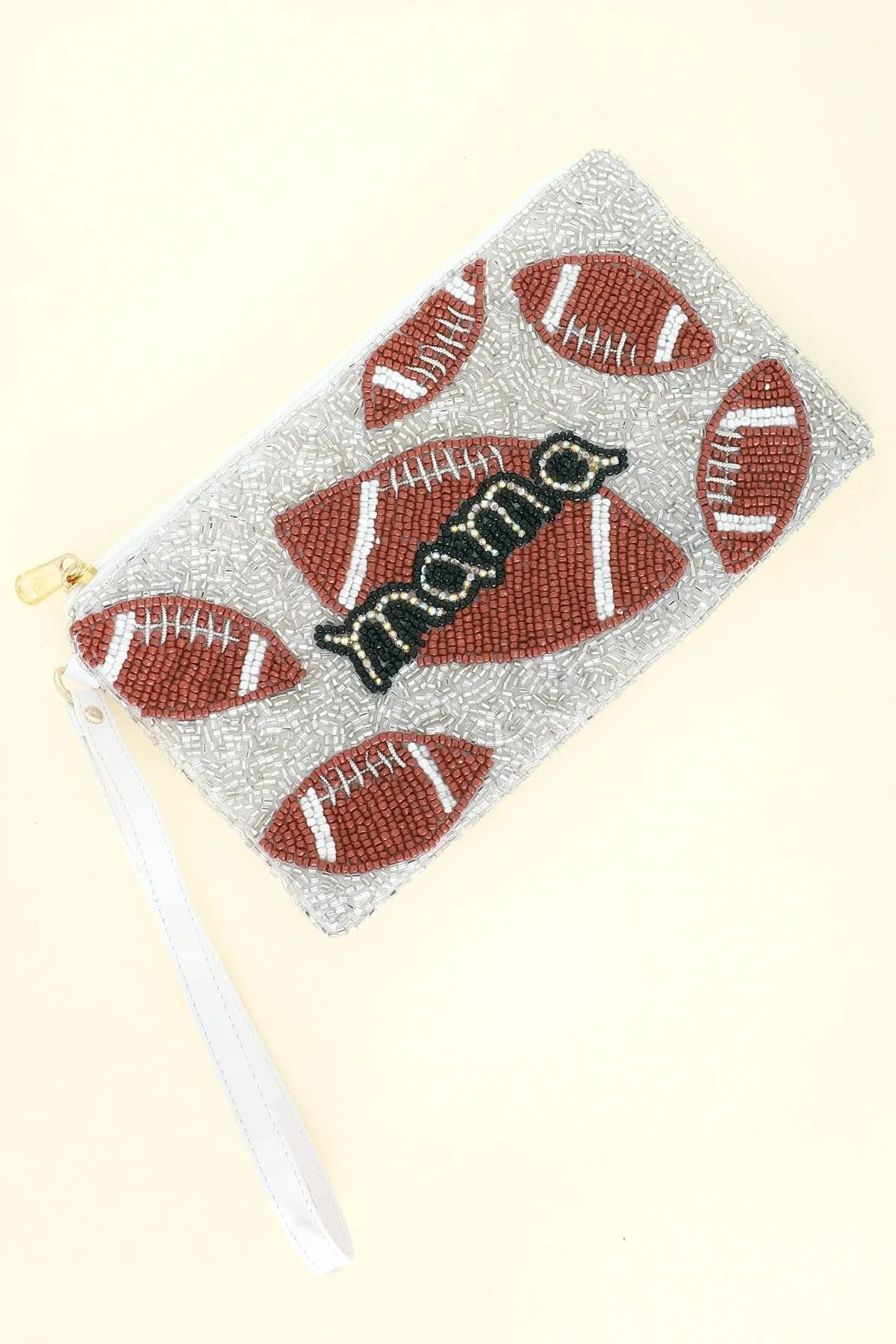 FOOTBALL MAMA BEADED WRISTLET COIN BAG