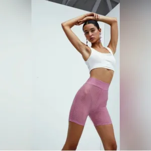For Love and Lemons Kiara Mesh Rhinestone Pink Biker Shorts XS