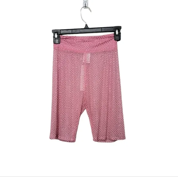 For Love and Lemons Kiara Mesh Rhinestone Pink Biker Shorts XS