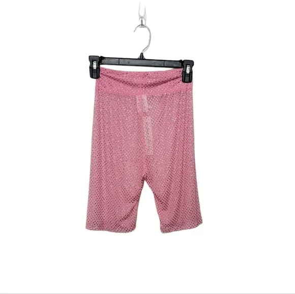 For Love and Lemons Kiara Mesh Rhinestone Pink Biker Shorts XS