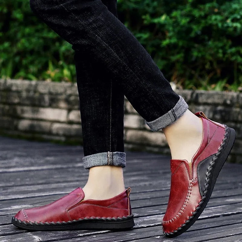Genuine Handmade Leather Slip on Loafers black n Tan