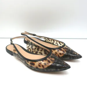 Gianvito Rossi Slingback Flats Leopard Print PVC & Black Leather Size 41