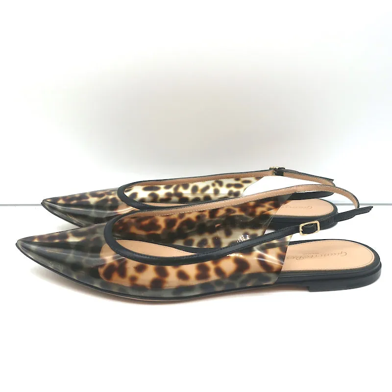 Gianvito Rossi Slingback Flats Leopard Print PVC & Black Leather Size 41