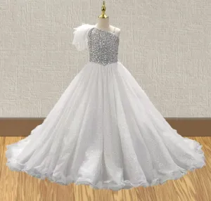 Glitz Beaded Bodice Flower GIrls White Prom Couture