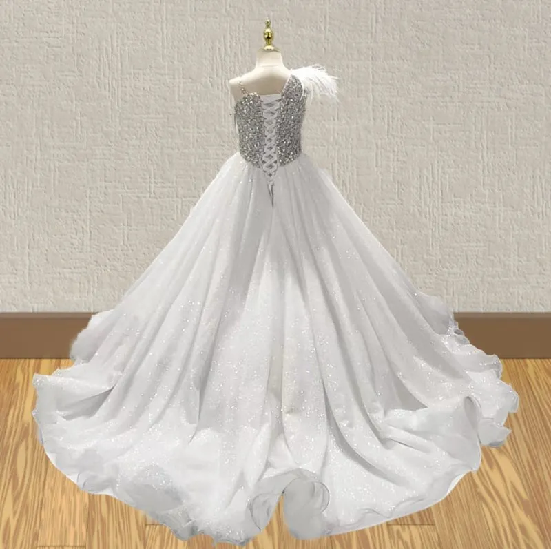 Glitz Beaded Bodice Flower GIrls White Prom Couture