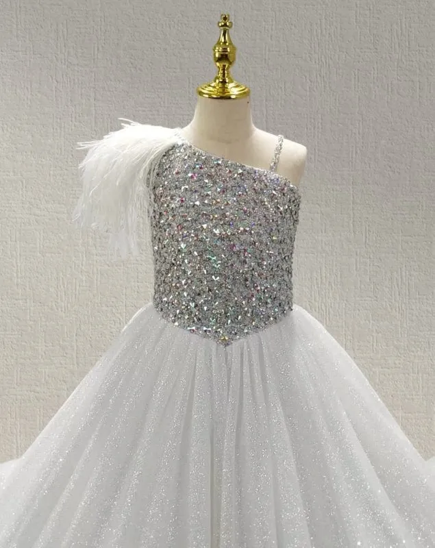 Glitz Beaded Bodice Flower GIrls White Prom Couture