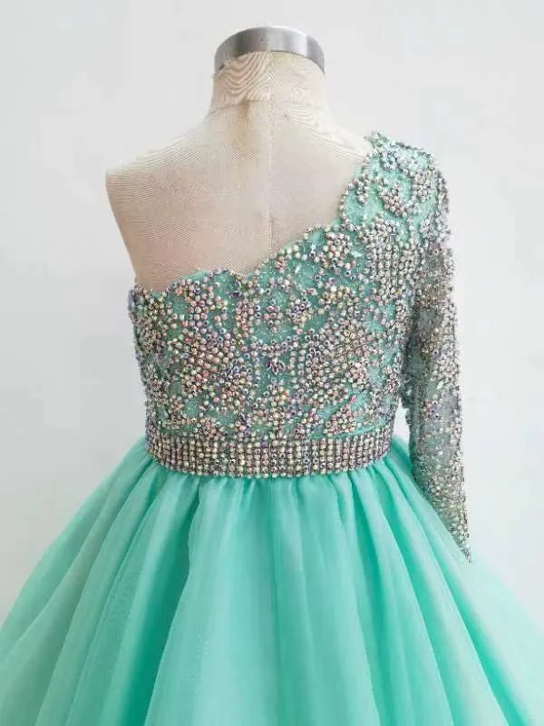 Glitz Beaded Bodice Little Girls Long Sleeve Evening Gown