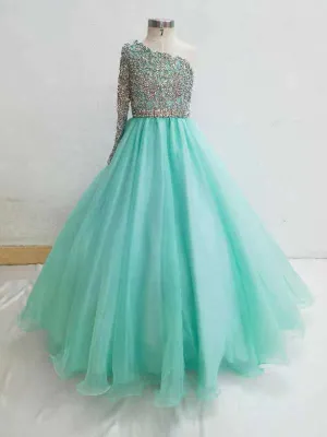 Glitz Beaded Bodice Little Girls Long Sleeve Evening Gown