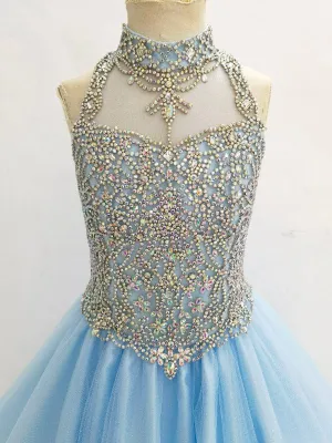 Glitzly Beaded Bodice Little Girls Sky Blue Value Pageant Dress