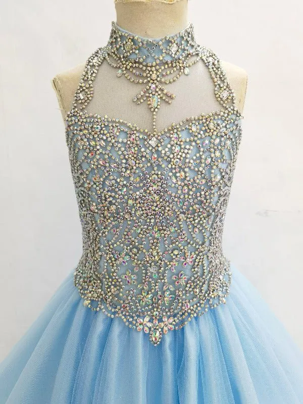 Glitzly Beaded Bodice Little Girls Sky Blue Value Pageant Dress