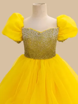 Glitzy Beaded Bodice Yellow Ball Gown For Teenage Girl