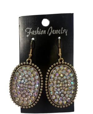 Gold and Rhinestone Oval Earrings