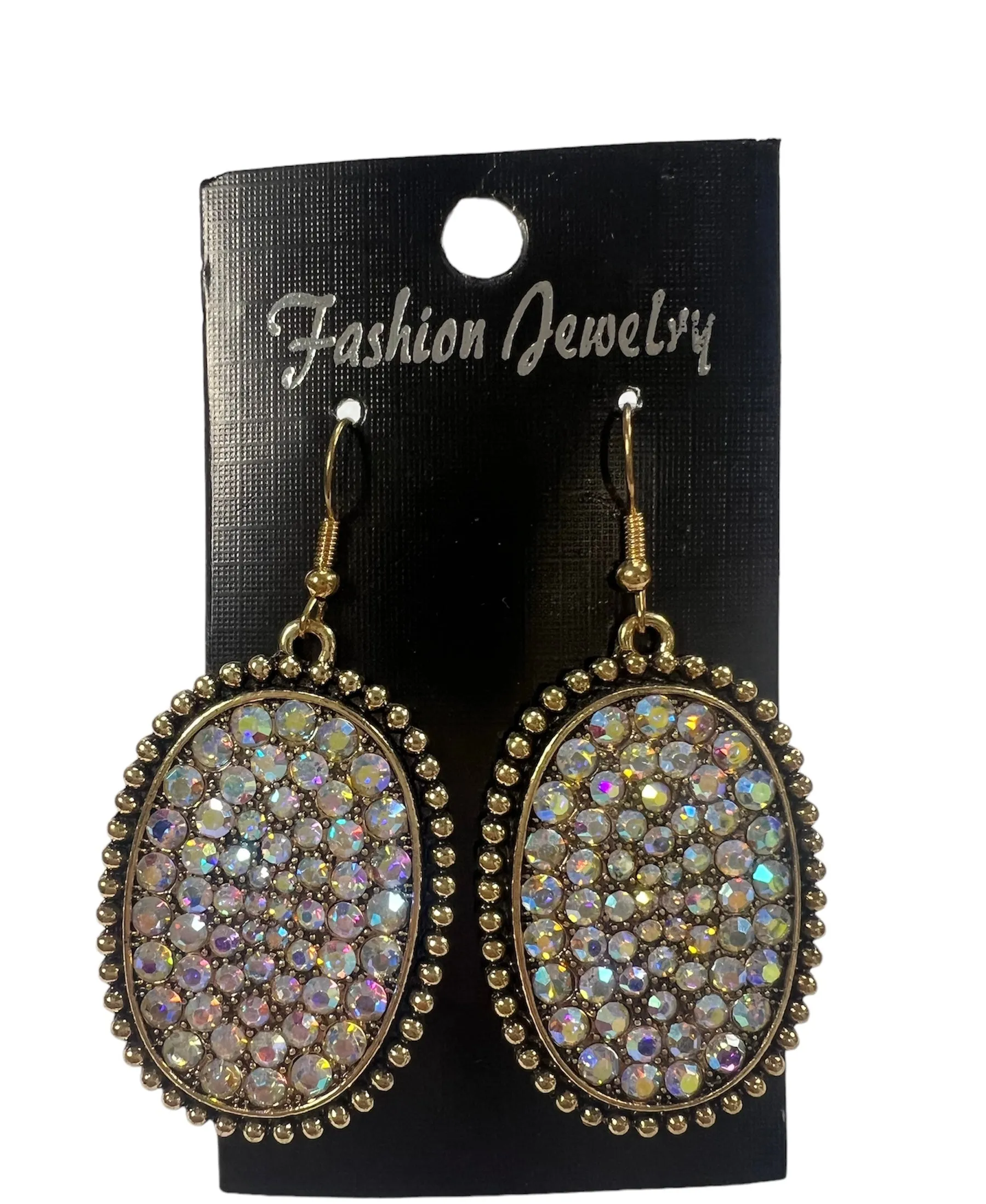 Gold and Rhinestone Oval Earrings
