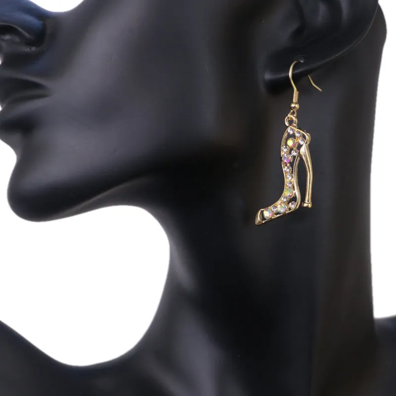 Gold Iridescent Rhinestone High Heel Earrings