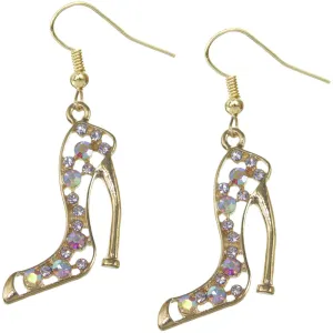 Gold Iridescent Rhinestone High Heel Earrings