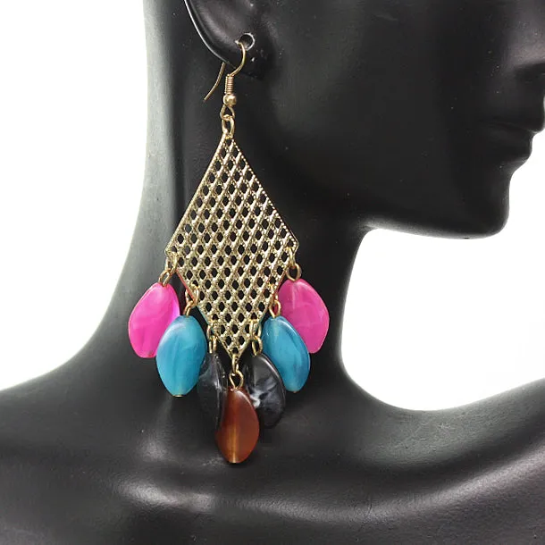 Gold Multicolor Beaded Filigree Caged Dangle Earrings