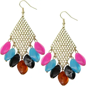 Gold Multicolor Beaded Filigree Caged Dangle Earrings