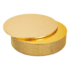 Gold Rhinestone Cake Stand Set with 16" Drum for Wedding Birthday