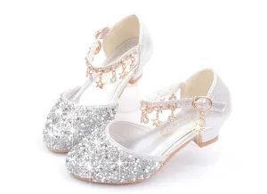 Gold / Silver / Pink Sequin Rhinestone Sandals Wedding Flower Girl Shoes High Heels Princess Dancing Shoes
